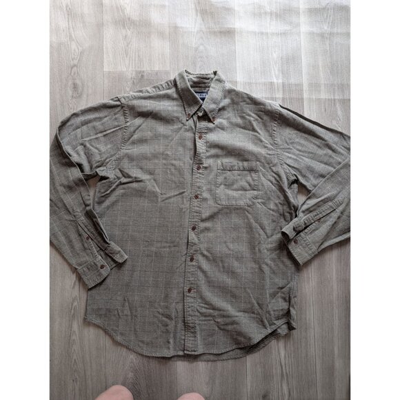 Lands End Mens L Green Plaid Button-Up Long Sleeve Shirt Thick - Picture 3 of 7